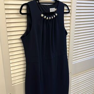 Eliza J Navy Sheath dress size 14, midi length, pearl detail